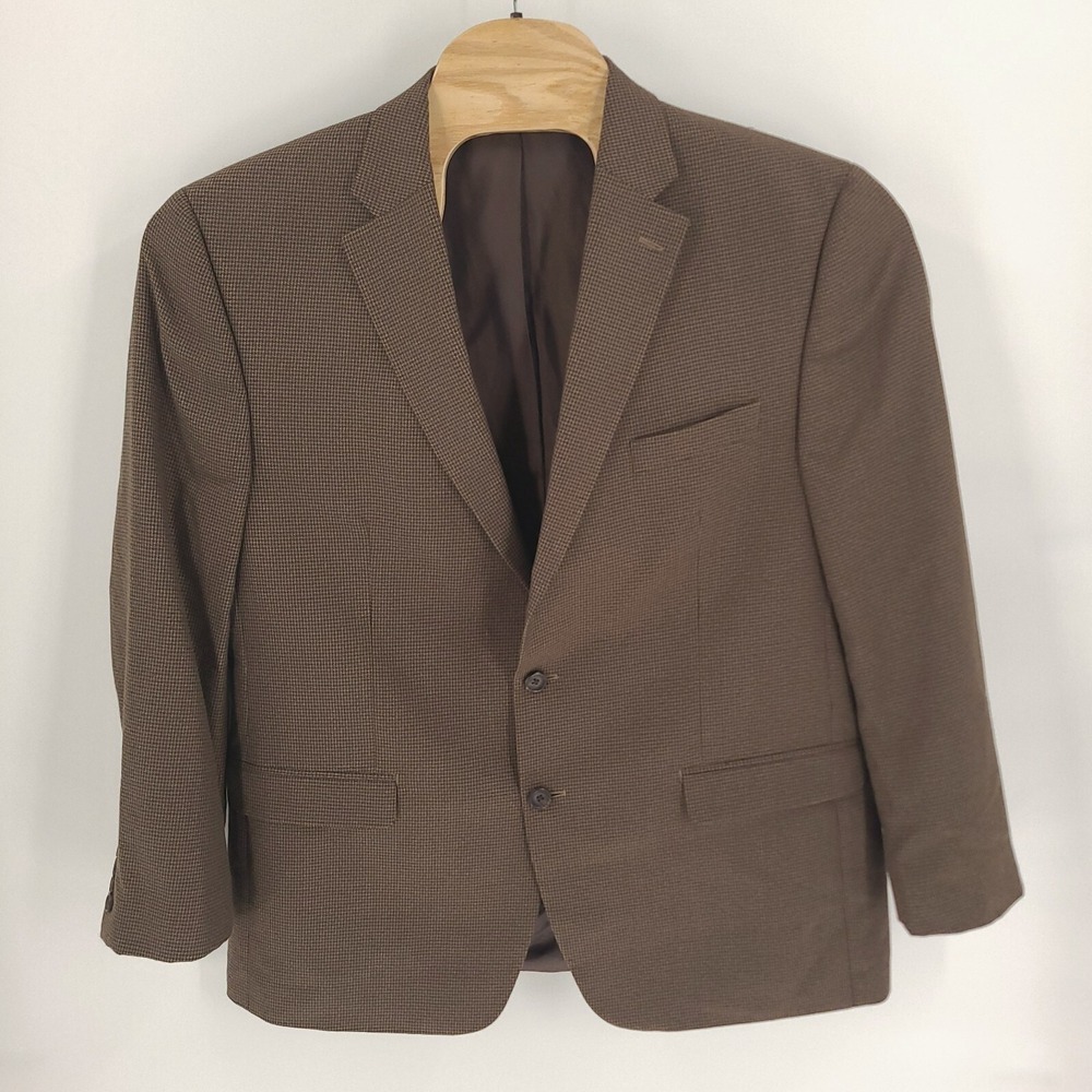 Ralph Lauren LRL Blazer Mens Size 46R Brown Houndstooth Polyester Rayon